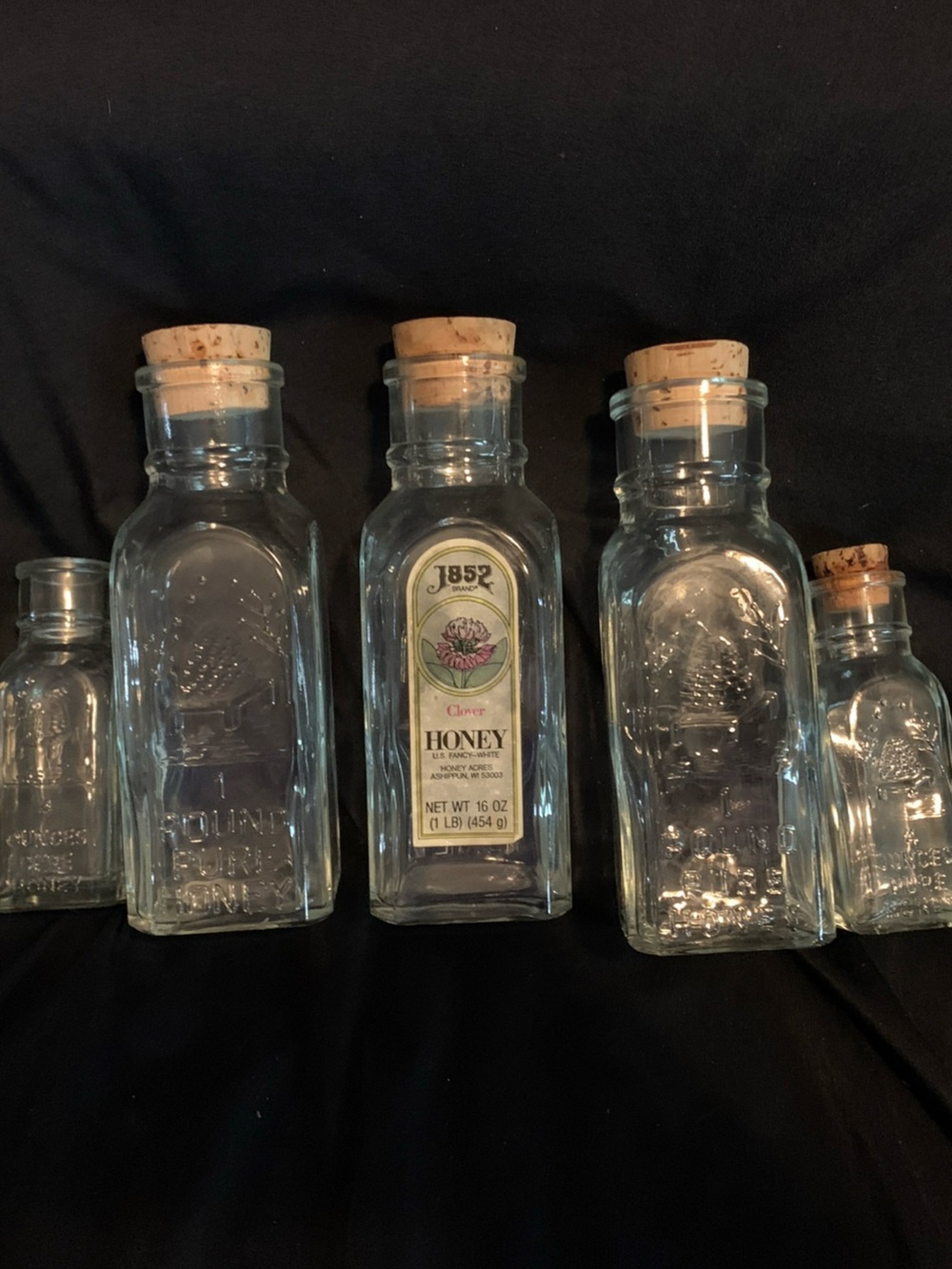 Vintage-Style Clear Glass Honey Bottles with Cork Stoppers - Set of 5
